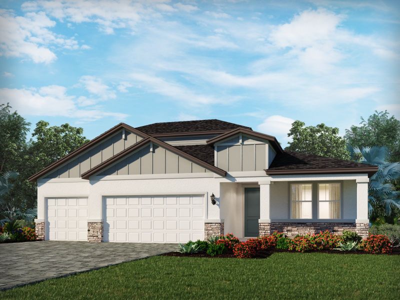 Representative exterior photo of a completed home built from the Peridot by Meritage Homes in Ridgehaven - Reserve Series, Ormond Beach, FL (Image 3). Representative exterior photo of a completed home built from the Peridot by Meritage Homes in Ridgehaven - Reserve Series, Ormond Beach, FL (Image 3).