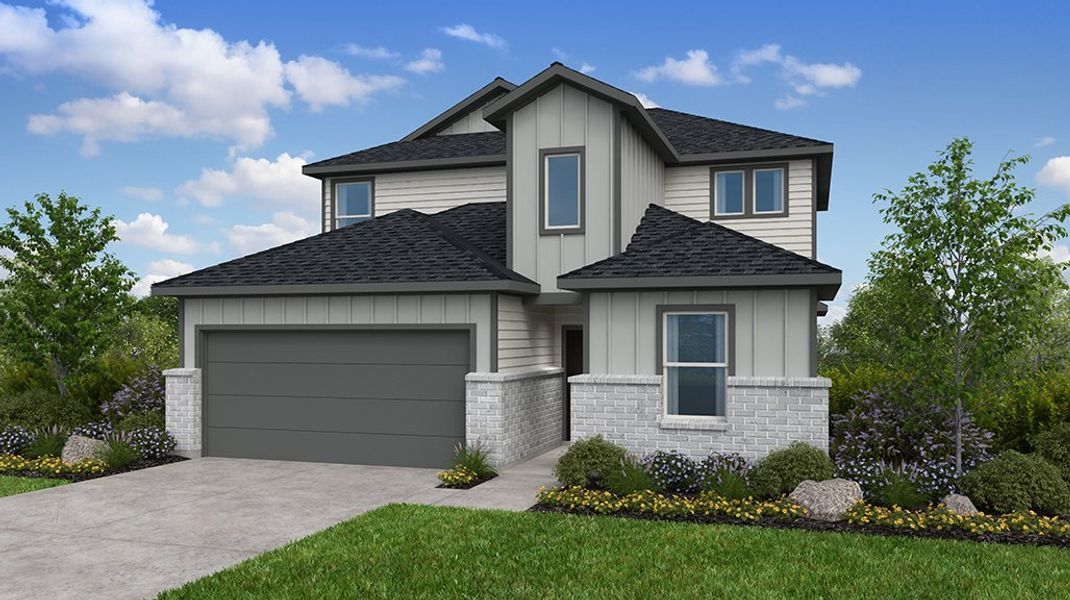 Representative exterior photo of a completed home built from the Tavern by Taylor Morrison in Firesong, Montgomery, TX (Image 19). Representative exterior photo of a completed home built from the Tavern by Taylor Morrison in Firesong, Montgomery, TX (Image 19).
