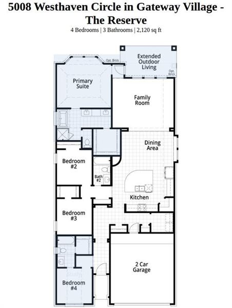 2D floor plan layout of this home in Gateway Village - The Reserve, Denison, TX (Image 5). 2D floor plan layout of this home in Gateway Village - The Reserve, Denison, TX (Image 5).