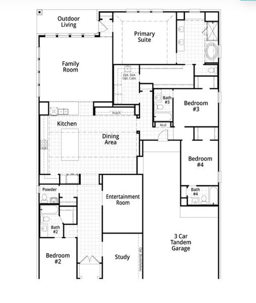 2D floor plan layout for the 218 Plan by Highland Homes in Two Step Farm: 60ft. lots, Montgomery, TX (Image 5). 2D floor plan layout for the 218 Plan by Highland Homes in Two Step Farm: 60ft. lots, Montgomery, TX (Image 5).