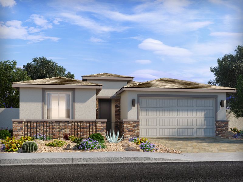 Representative exterior photo of a completed home built from the Lark by Meritage Homes in Meritage Homes by Teravalis - Reserve Series, Buckeye, AZ (Image 21). Representative exterior photo of a completed home built from the Lark by Meritage Homes in Meritage Homes by Teravalis - Reserve Series, Buckeye, AZ (Image 21).