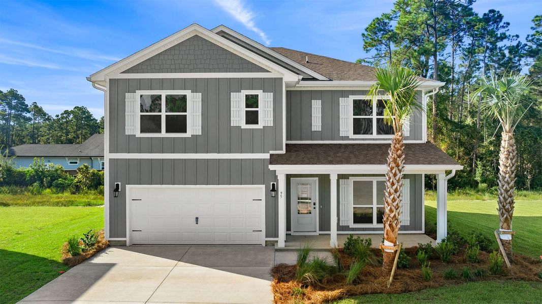 Front exterior of a new home in Nellie Preserve, Santa Rosa Beach, FL, highlighting curb appeal (Image 1).