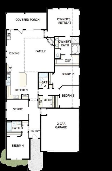 2D floor plan layout of this home in South Pointe Cottage Series, Mansfield, TX (Image 2). 2D floor plan layout of this home in South Pointe Cottage Series, Mansfield, TX (Image 2).