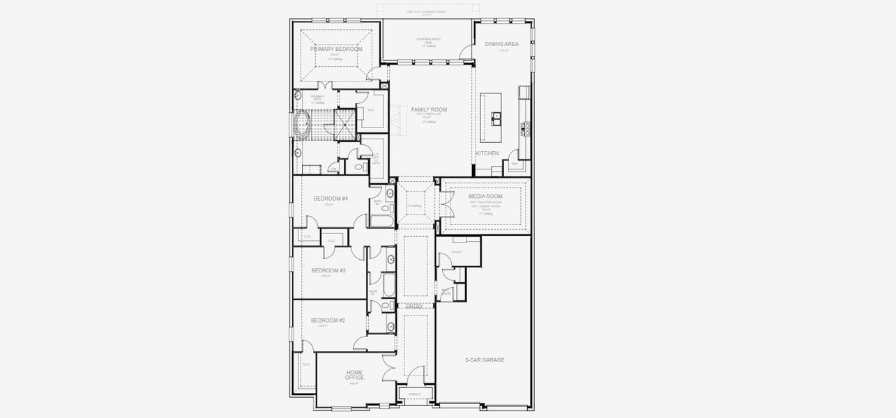 2D floor plan layout for the 3118W by Perry Homes in Lakes of Cane Island, Katy, TX (Image 4).