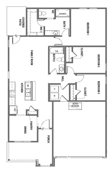 2D floor plan layout for the P002 by D.R. Horton in Lee Heights, Tom Bean, TX (Image 2). 2D floor plan layout for the P002 by D.R. Horton in Lee Heights, Tom Bean, TX (Image 2).