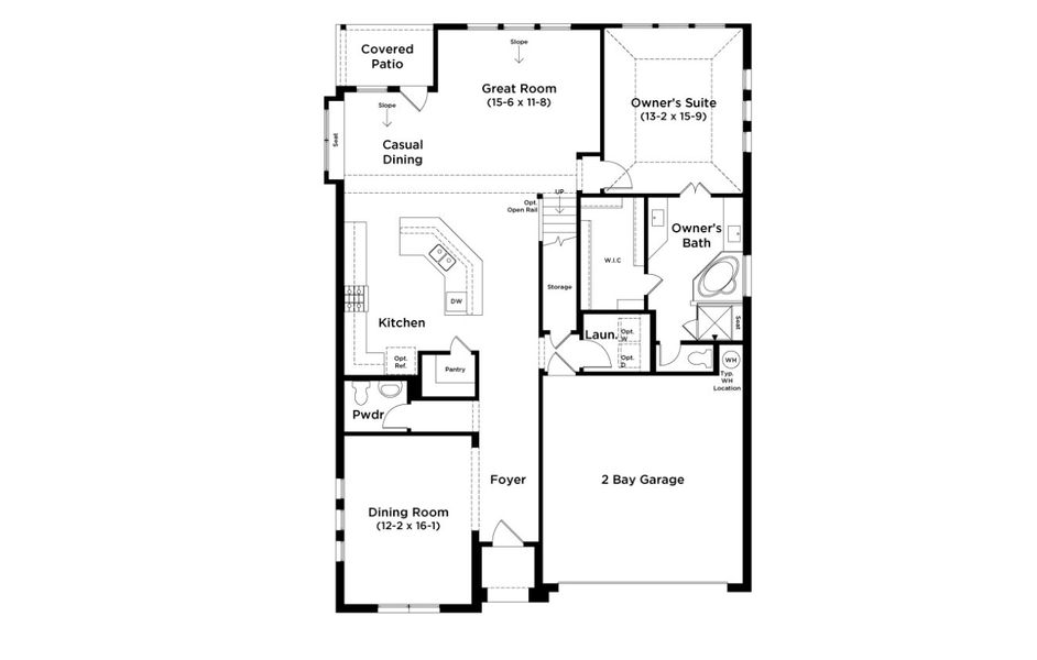 2D floor plan layout for the Magnolia by DRB Homes in Infinity Square, Kyle, TX (Image 3).