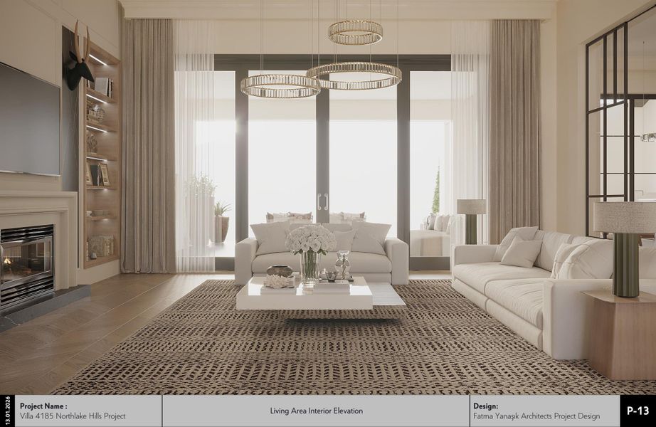 Living area with a glass covered fireplace and healthy amount of natural light