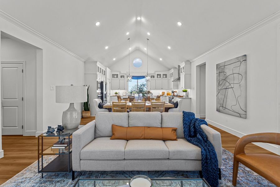 Great room with vaulted ceiling