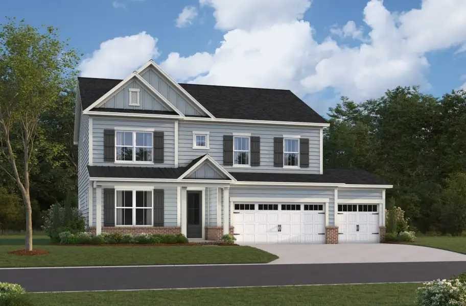 Front exterior of a new home in Stonewood Estates, Durham, NC, highlighting curb appeal (Image 1). Front exterior of a new home in Stonewood Estates, Durham, NC, highlighting curb appeal (Image 1).