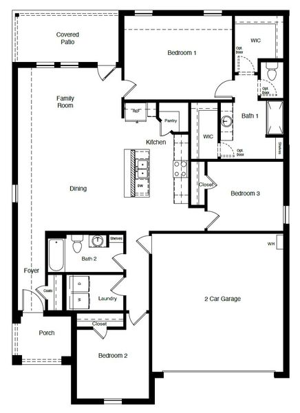 2D floor plan layout for the CAMDEN by D.R. Horton in Homestead at Parks Bell Ranch, Odessa, TX (Image 7).