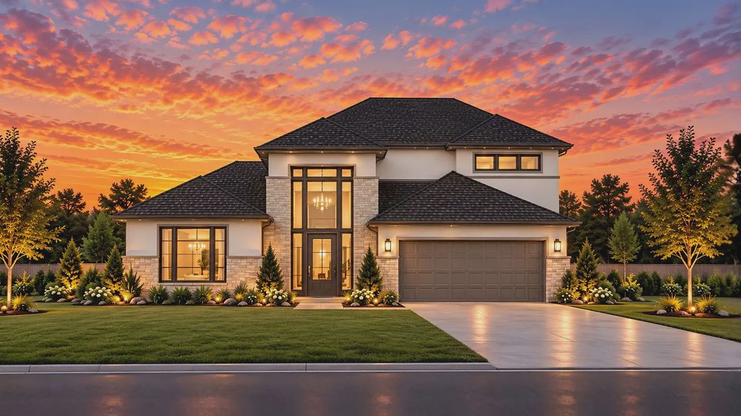 Representative exterior photo of a completed home built from the Melody by Chesmar Homes in Crescent Bluff, Georgetown, TX (Image 17).