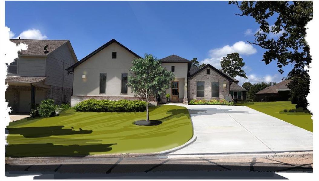 Beautiful elevation with stucco and brick. SPrinkler system available as well as 5" gutter system.