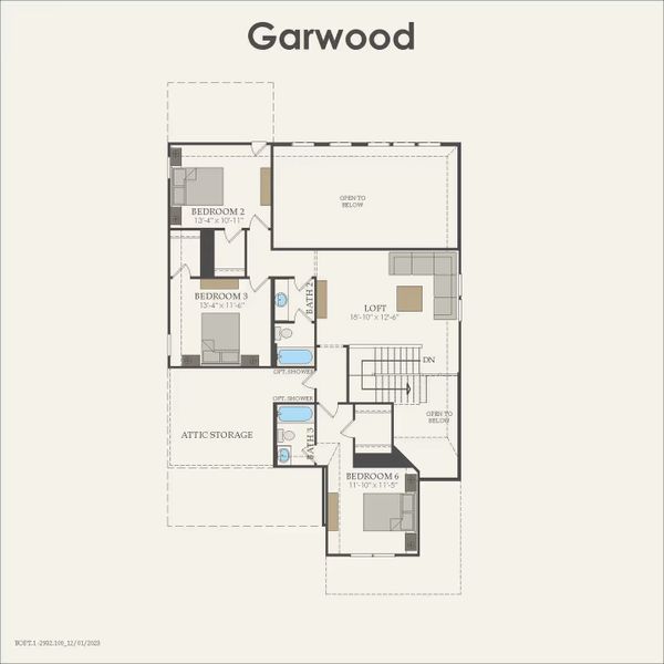 2D floor plan layout for the Garwood by Pulte Homes in Crescent Bluff, Georgetown, TX (Image 4).