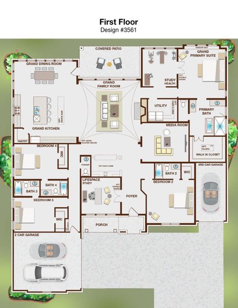 2D floor plan layout for the Grand Reserve by Grand Homes in Heath Golf & Yacht Club, Heath, TX (Image 2). 2D floor plan layout for the Grand Reserve by Grand Homes in Heath Golf & Yacht Club, Heath, TX (Image 2).