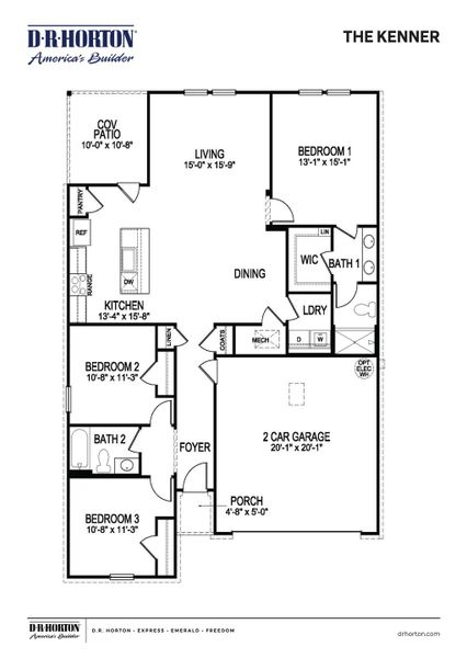 2D floor plan layout for the KENNER by D.R. Horton in Village Park, Oakland, TN (Image 3).