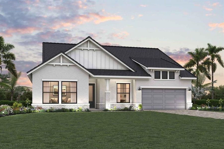 Front exterior of a new home in Palmera Wellen Park - Classic Series, Venice, FL, highlighting curb appeal (Image 1). Front exterior of a new home in Palmera Wellen Park - Classic Series, Venice, FL, highlighting curb appeal (Image 1).