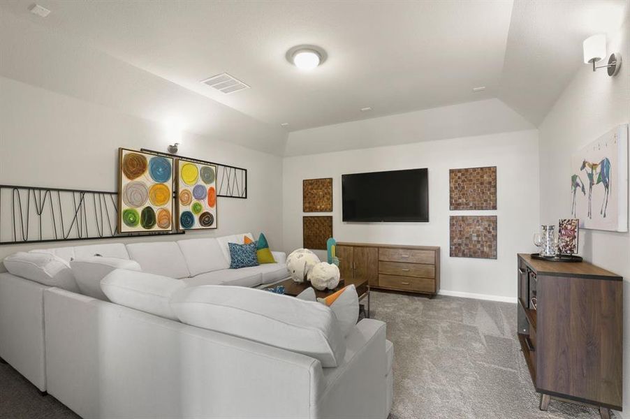 Media room in the Masters home plan by Trophy Signature Homes – REPRESENTATIVE PHOTO Media room in the Masters home plan by Trophy Signature Homes – REPRESENTATIVE PHOTO