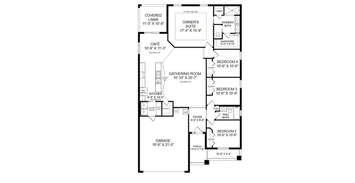 2D floor plan layout for the Raychel by Highland Homes of Florida in Sunridge Chase, Ruskin, FL (Image 3).