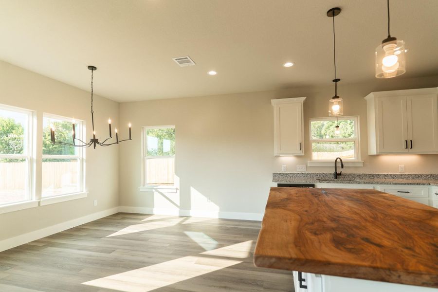 Kitchen looking into dining area