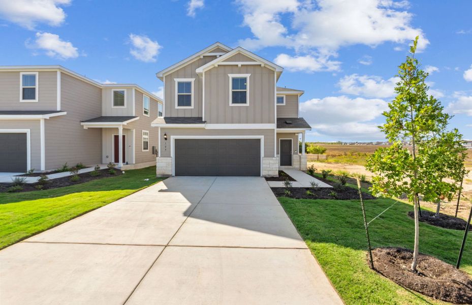 Front exterior of a new home in Sonterra, Jarrell, TX, highlighting curb appeal (Image 17).