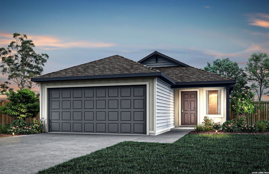 Front exterior of a new home in Vista Real, Converse, TX, highlighting curb appeal (Image 1). Front exterior of a new home in Vista Real, Converse, TX, highlighting curb appeal (Image 1).