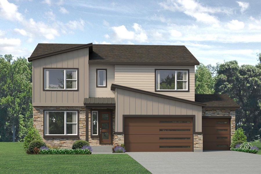 Representative exterior photo of a completed home built from the Gunnison by Risewell Homes in Highlands Preserve, Mead, CO (Image 5).