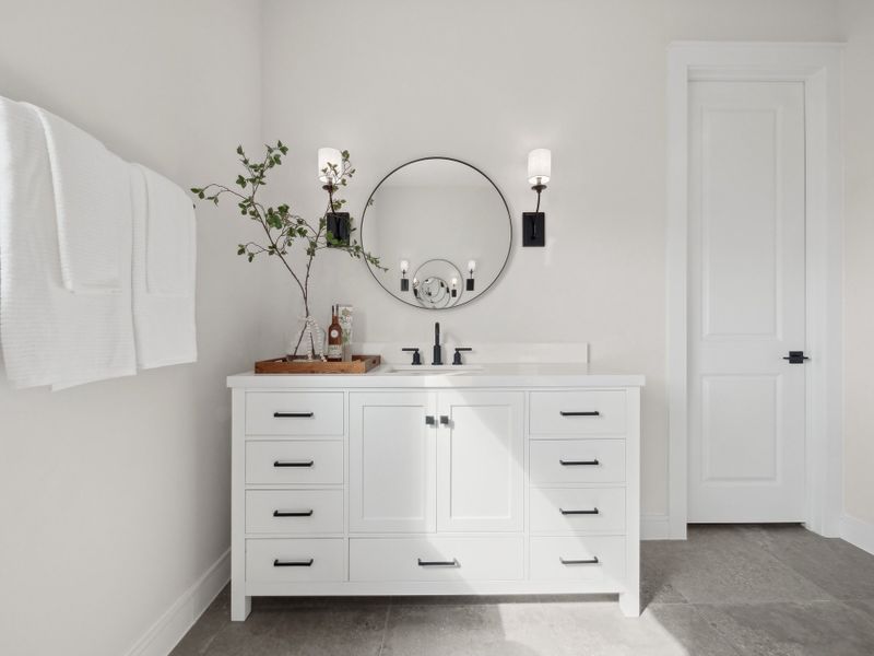 Primary bath with freestanding vanity Primary bath with freestanding vanity