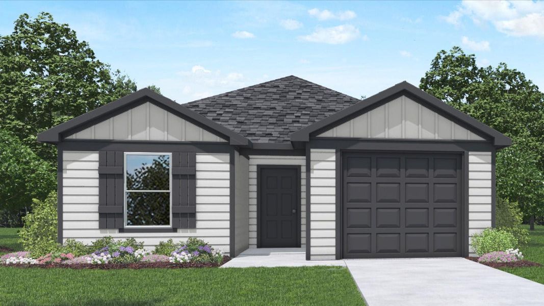 Front exterior of a new home in , Conroe, TX, highlighting curb appeal (Image 1).
