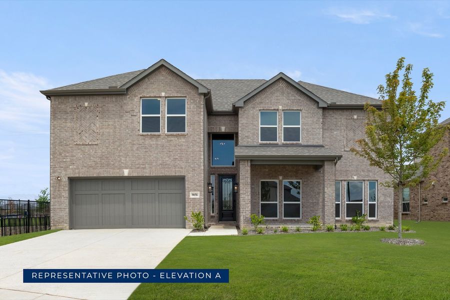 Representative exterior photo of a completed home built from the Brentwood 3F (w/Media) by First Texas Homes in The Bluffs, Celina, TX (Image 2). Representative exterior photo of a completed home built from the Brentwood 3F (w/Media) by First Texas Homes in The Bluffs, Celina, TX (Image 2).