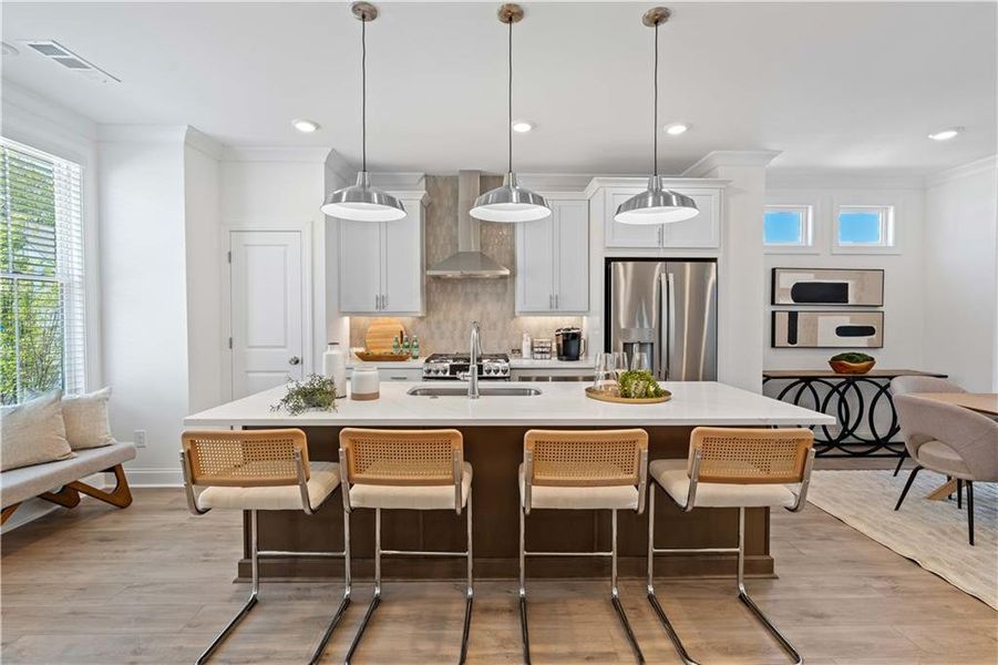 Furnished interior view inside a new home in Palisades Townhomes, Cumming (Image 8). Furnished interior view inside a new home in Palisades Townhomes, Cumming (Image 8).