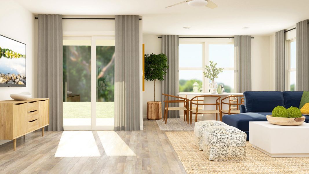 A living room with a large window.