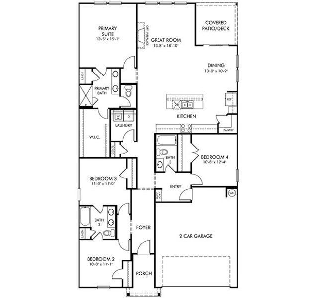 2D floor plan layout for the Gibson by Meritage Homes in Mission Hills, La Vergne, TN (Image 3).
