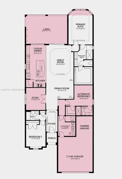 Floor Plan - Additional Highlights Include: gourmet kitchen, casual dining extension, study in place of a flex room, bay window in the primary bedroom, extended lanai, tandem garage, 8' interior doors, and pre-plumb for future sink at laundry Floor Plan - Additional Highlights Include: gourmet kitchen, casual dining extension, study in place of a flex room, bay window in the primary bedroom, extended lanai, tandem garage, 8' interior doors, and pre-plumb for future sink at laundry