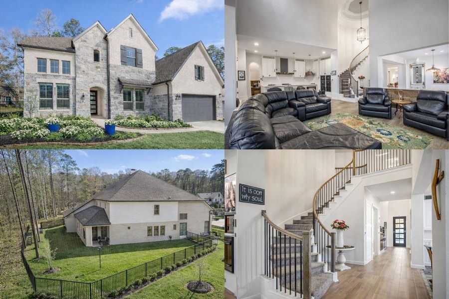 Welcome home to 208 Twinflower Trail Court! This 2024 built modern two-story home has a stone and brick exterior, 4 bedrooms, 4.5 baths, a dedicated home office & media, and a 4-car tandem garage.