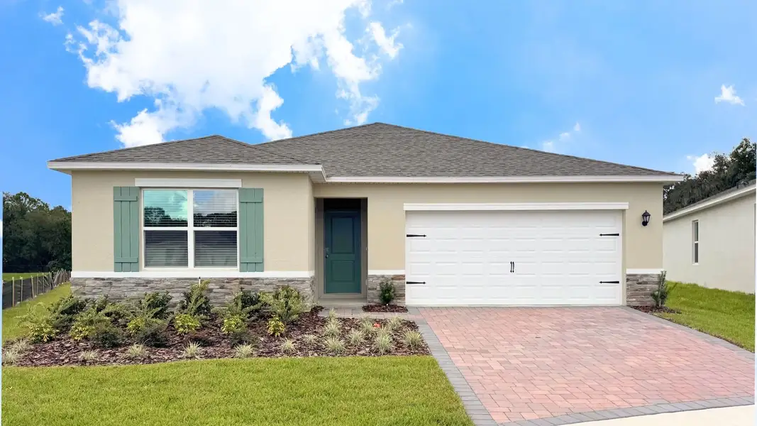 Front exterior of a new home in Sagewood, Apopka, FL, highlighting curb appeal (Image 1). Front exterior of a new home in Sagewood, Apopka, FL, highlighting curb appeal (Image 1).
