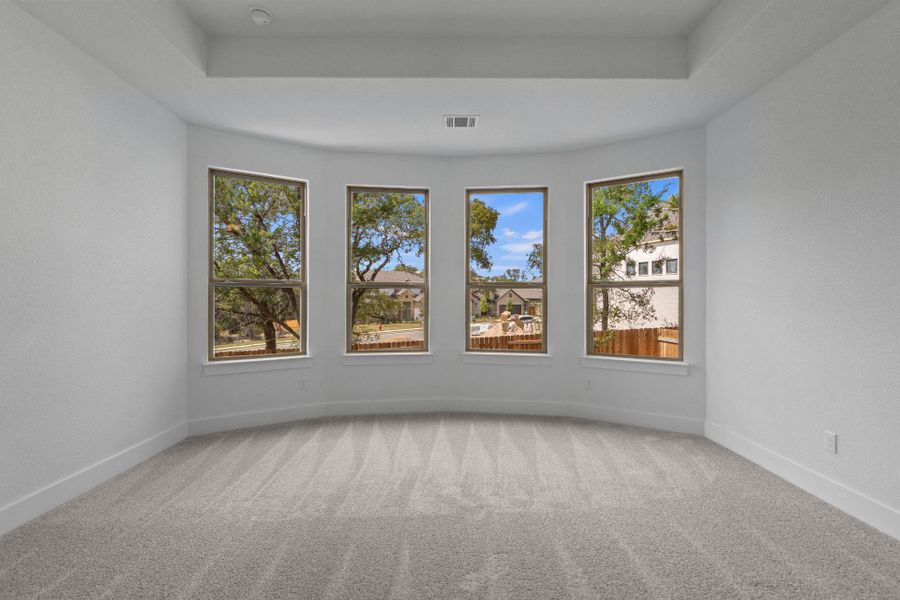 Primary Bedroom with tray ceiling & bay windows