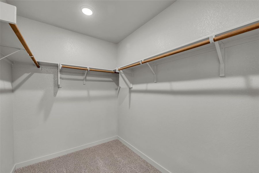 Spacious closet with light carpet