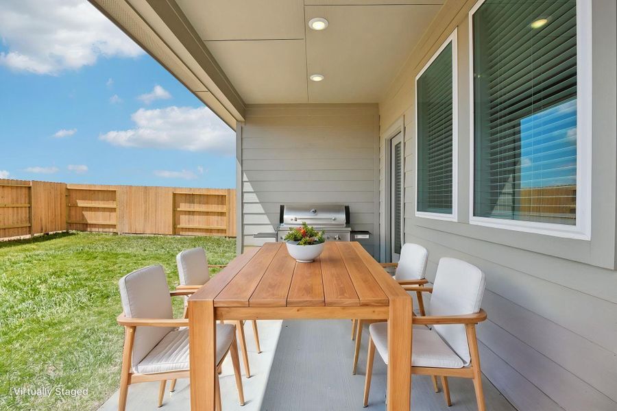 Exterior details and patio area of a home in Sanford Farms - Traditional Series, Waller (Image 3).