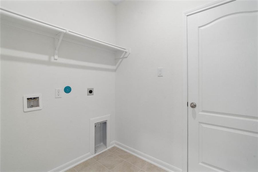 The Utility Room is spacious for your washer & dryer appliances and has a high shelf for all your laundering supplies.