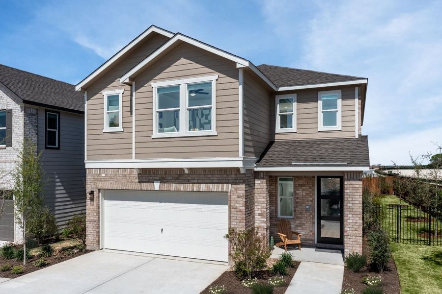 Representative exterior photo of a completed home built from the Plan 2527 Modeled by KB Home in Creekside at Estancia, Austin, TX (Image 14). Representative exterior photo of a completed home built from the Plan 2527 Modeled by KB Home in Creekside at Estancia, Austin, TX (Image 14).