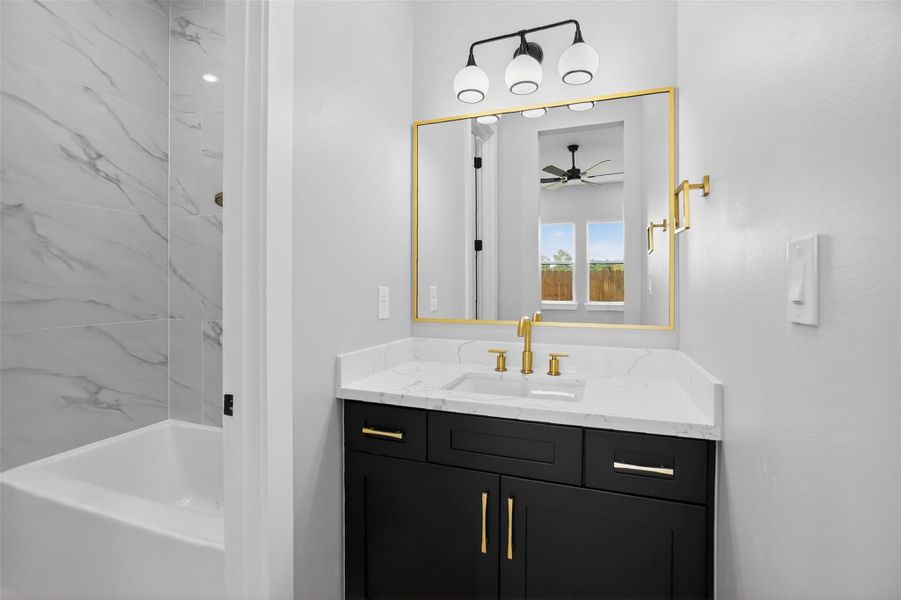 The vanity area for secondary bedroom 2