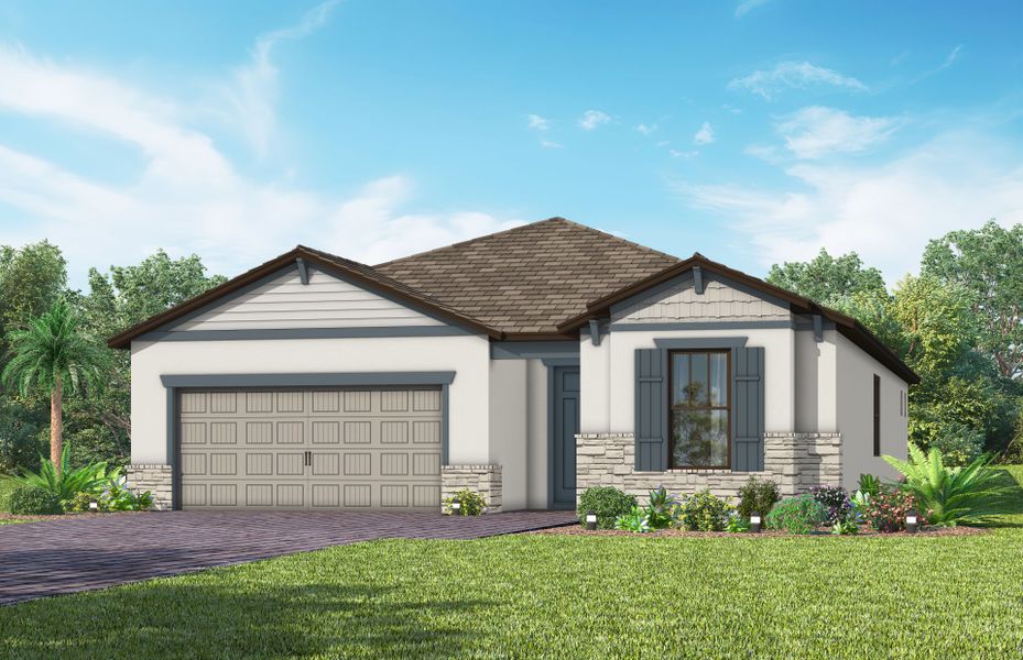 Representative exterior photo of a completed home built from the Prestige by Del Webb in Del Webb Naples, Ave Maria, FL (Image 21). Representative exterior photo of a completed home built from the Prestige by Del Webb in Del Webb Naples, Ave Maria, FL (Image 21).