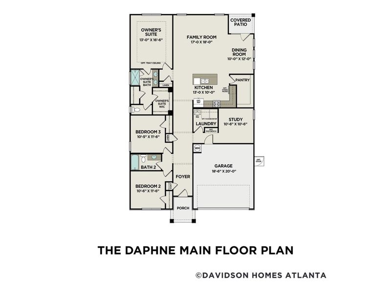 2D floor plan layout for the The Daphne A by Davidson Homes LLC in Kelly Preserve, Loganville, GA (Image 4).