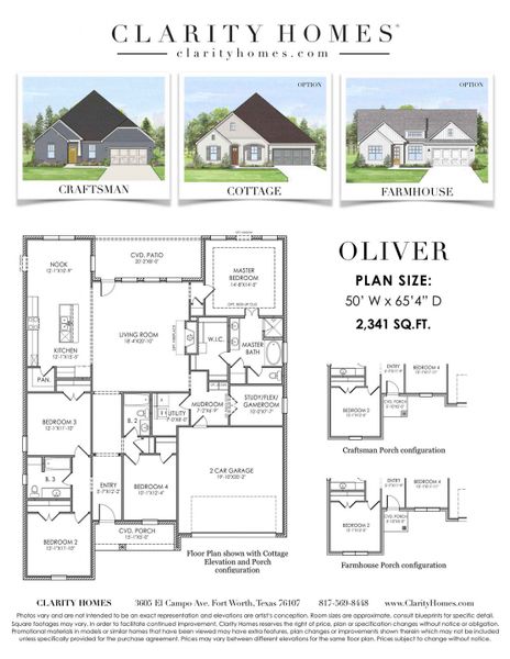 2D floor plan layout for the Oliver by Clarity Homes in The Bluffs At Parks Of Aledo, Aledo, TX (Image 1).