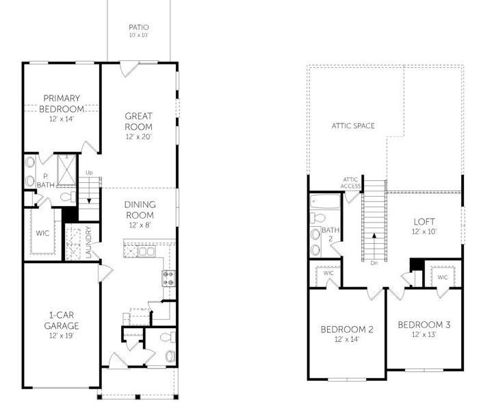 2D floor plan layout for the Madison - Townhomes by Dream Finders Homes in The Settlement, Simpsonville, SC (Image 3).