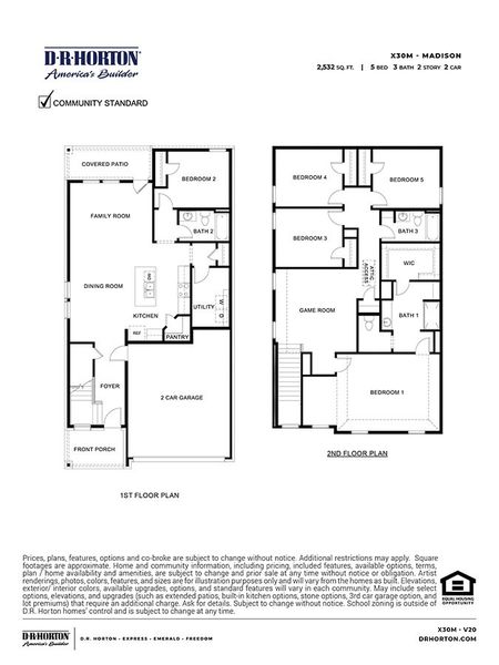 2D floor plan layout for the MADISON by D.R. Horton in Northspur, Forney, TX (Image 3). 2D floor plan layout for the MADISON by D.R. Horton in Northspur, Forney, TX (Image 3).