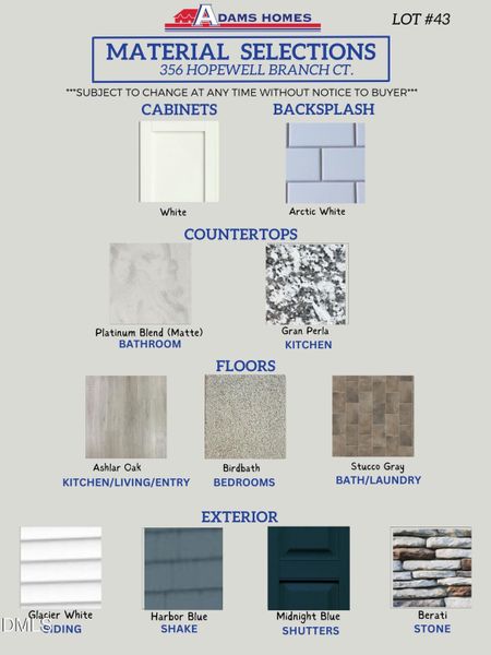 Lot 43 Color Selection Chart Lot 43 Color Selection Chart