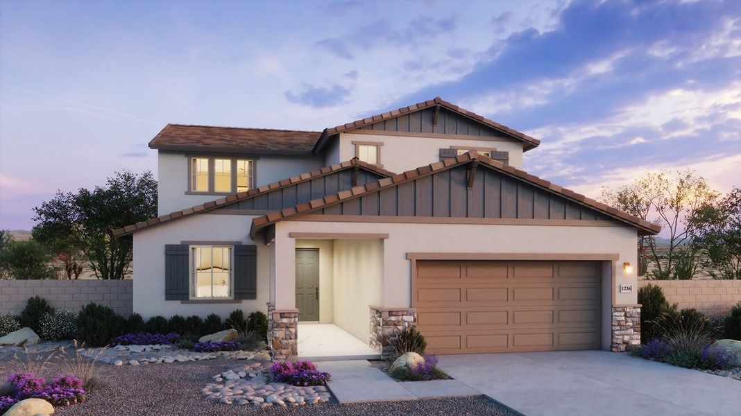 Representative exterior photo of a completed home built from the 4005 by Risewell Homes in Windstone Ranch North, Surprise, AZ (Image 7).