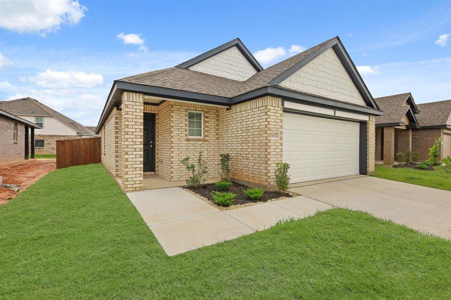 Front exterior of a new home in Burgess Meadows, Cleburne, TX, highlighting curb appeal (Image 12). Front exterior of a new home in Burgess Meadows, Cleburne, TX, highlighting curb appeal (Image 12).