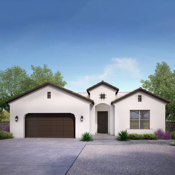 Front exterior of a new home in Painted Sky, El Paso, TX, highlighting curb appeal (Image 1). Front exterior of a new home in Painted Sky, El Paso, TX, highlighting curb appeal (Image 1).